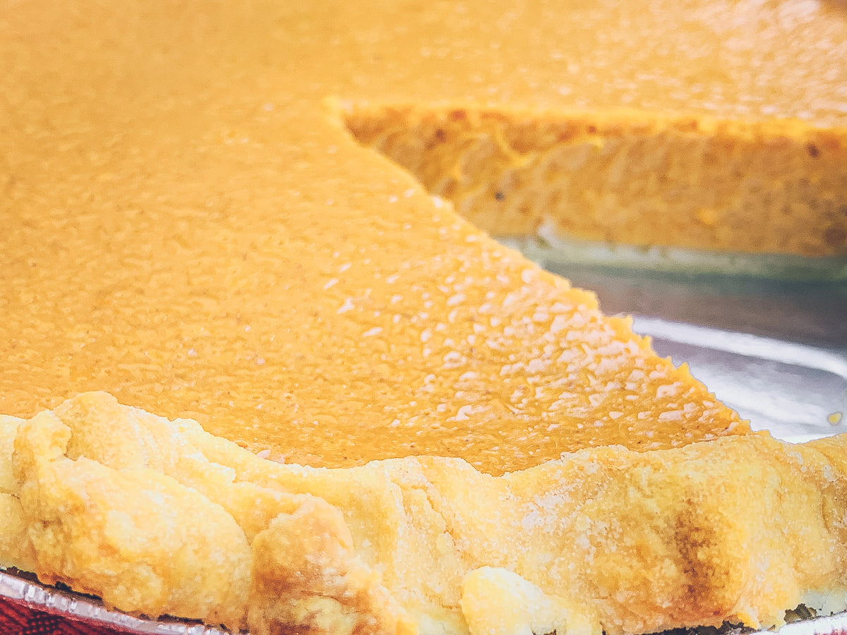 Handcrafted pie crust filled with silky sweet potato custard with sugar and cinnamon. Grandma Hattie Recipe.